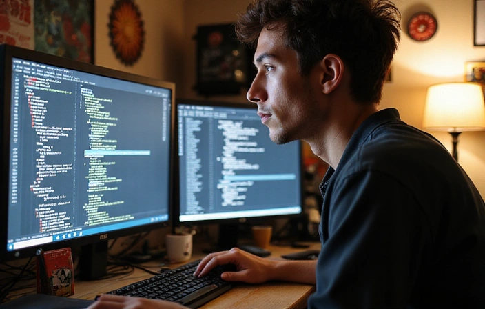 A game developer showing off their indie game creation process