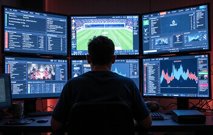 A competitive gamer analyzing a replay with statistics and graphs