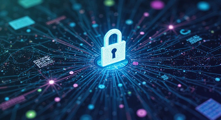 Abstract representation of a leader in technology, with dynamic lines and glowing elements.